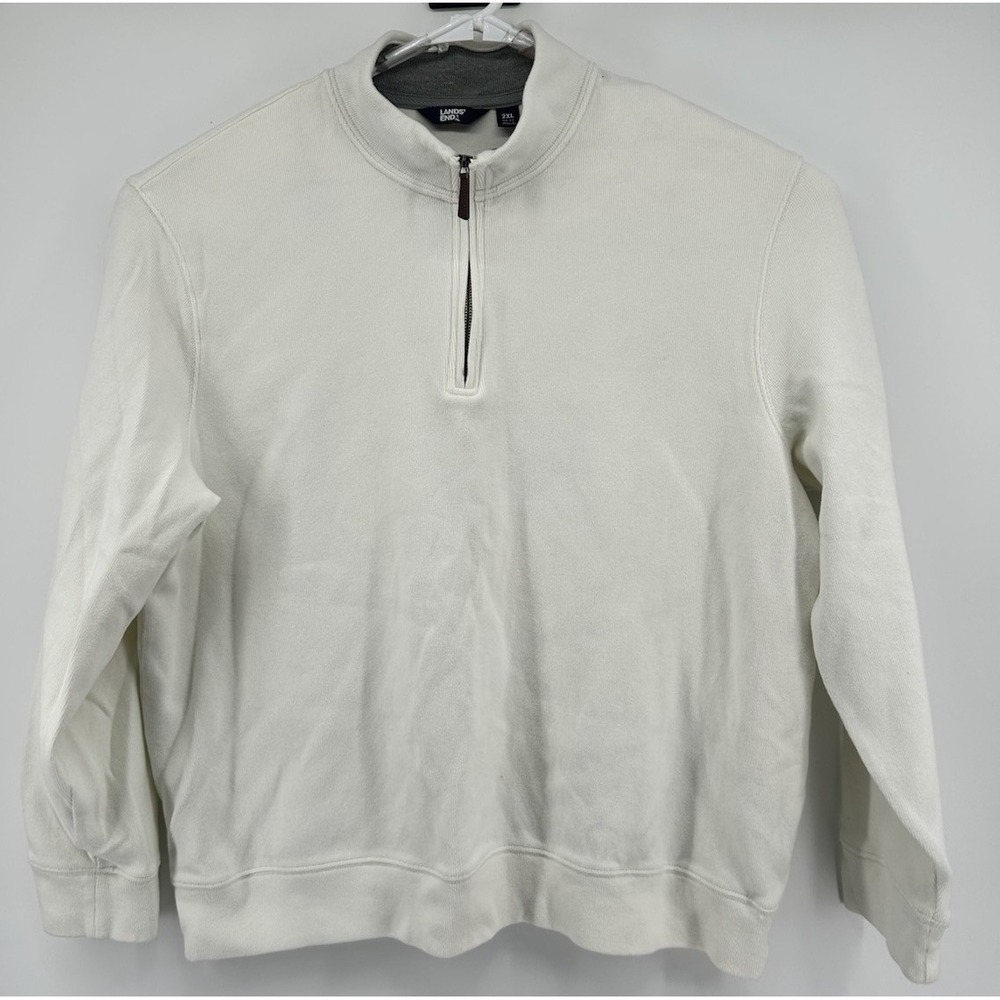 Lands End Long Sleeve Cotton‎ Quarter Zip White Men's Size 2XL 50-52